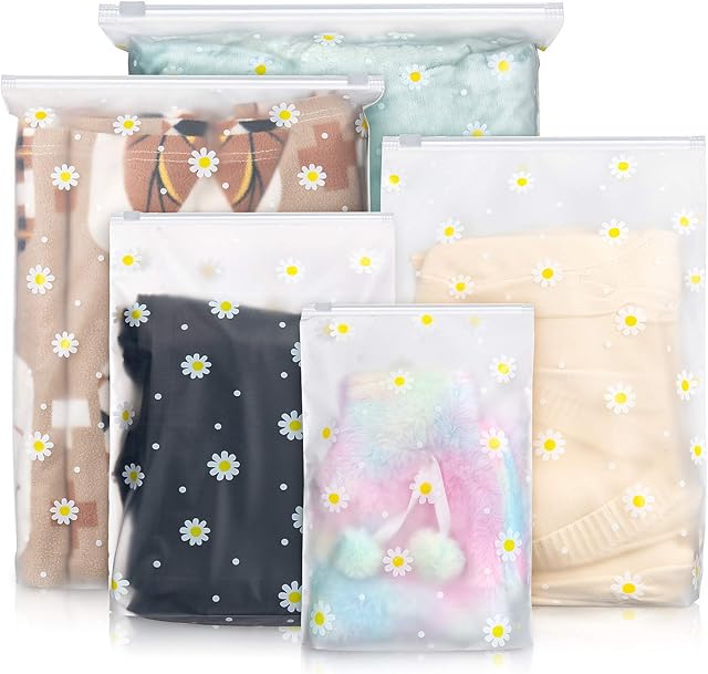 Transparent Travel Storage Bags, Comius Sharp 25 Pieces Travel Clothes Waterproof Pouches, Sealable Bags 5 Different Sizes Transparent Frosted Bags for Clothes Shoes Towels Cosmetics (02)