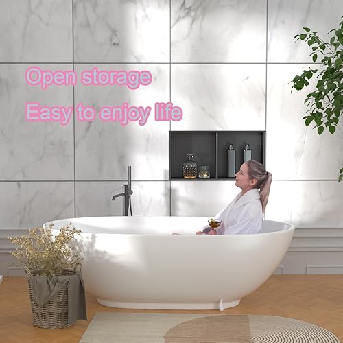 Miniatura 3 de Nicho de ducha de acero inoxidable de doble capa negro mate de 12 x 24 pulgadas, no necesita azulejos, nicho de pared empotrado