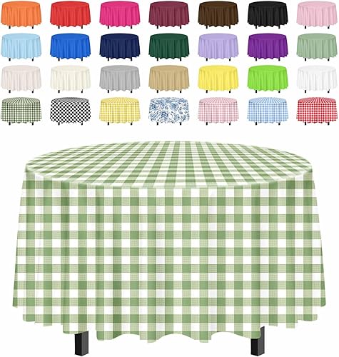 Miniatura 28 de SietDESEO Paquete de 2 manteles redondos de cuadros azul claro de 84 x 84 pulgadas, manteles desechables a cuadros azules y blancos, para camping