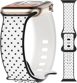 YMHML Engraved Striped & Polka Dots Band Compatible with Apple Watch Bands for Women 40mm 42mm 41mm 38mm 44mm 45mm 46mm 49mm, Cute Silicone Strap for iWatch Series 12 11 10 9 8 7 6 5 4 3 SE Ultra