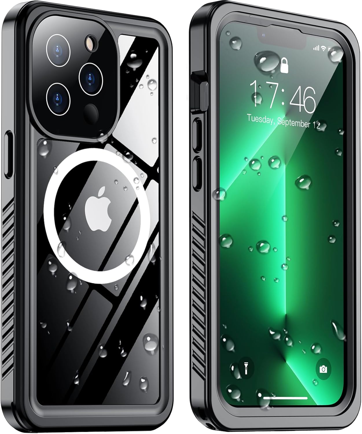 Temdan Magnetic for iPhone 13 Pro Case Waterproof,Built-in Screen Protector[IP68 Underwater][Upgrade Military Dropproof][Compatible with MagSafe] Full Body Shockproof for Phone Case 6.1'' Black