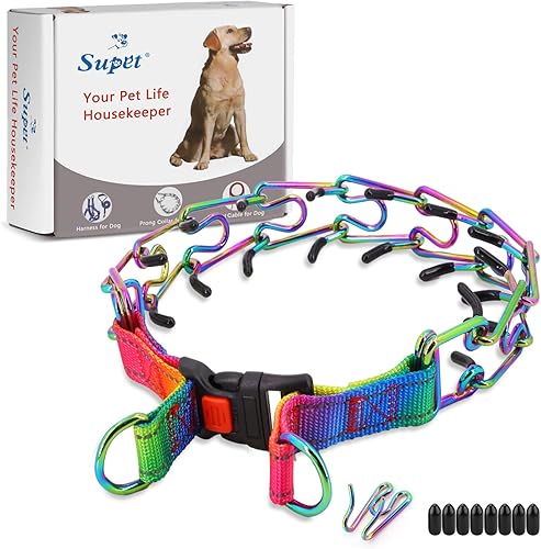 Miniatura 1 de Supet Collar de punta para perro collar de gargantilla ajustable con hebilla de liberación rápida para perros pequeños medianos y grandes arcoíris