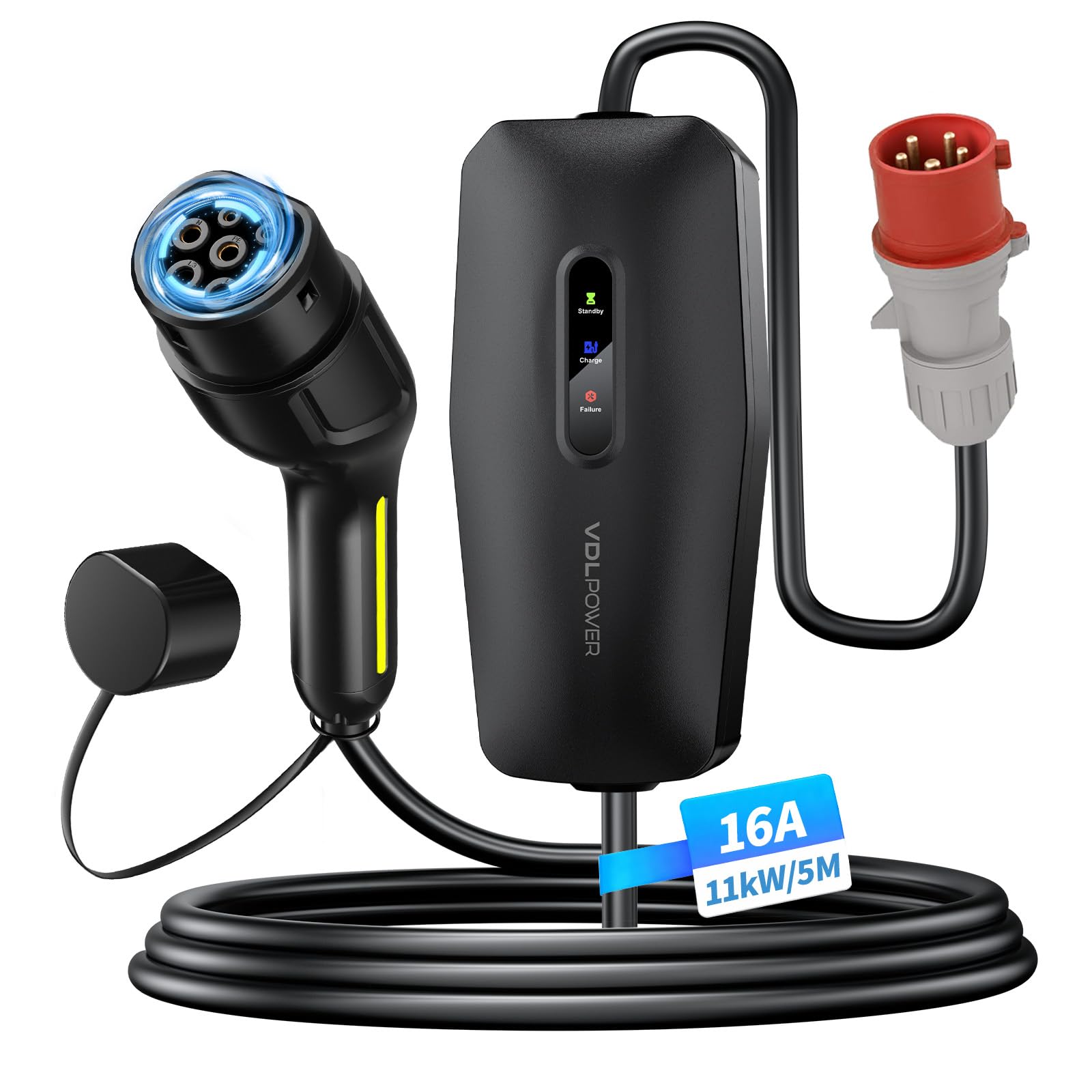 Mobile Wallbox 11kW 5m [3-phasig, 16A CEE] Typ 2 Ladekabel EV-Ladegerät