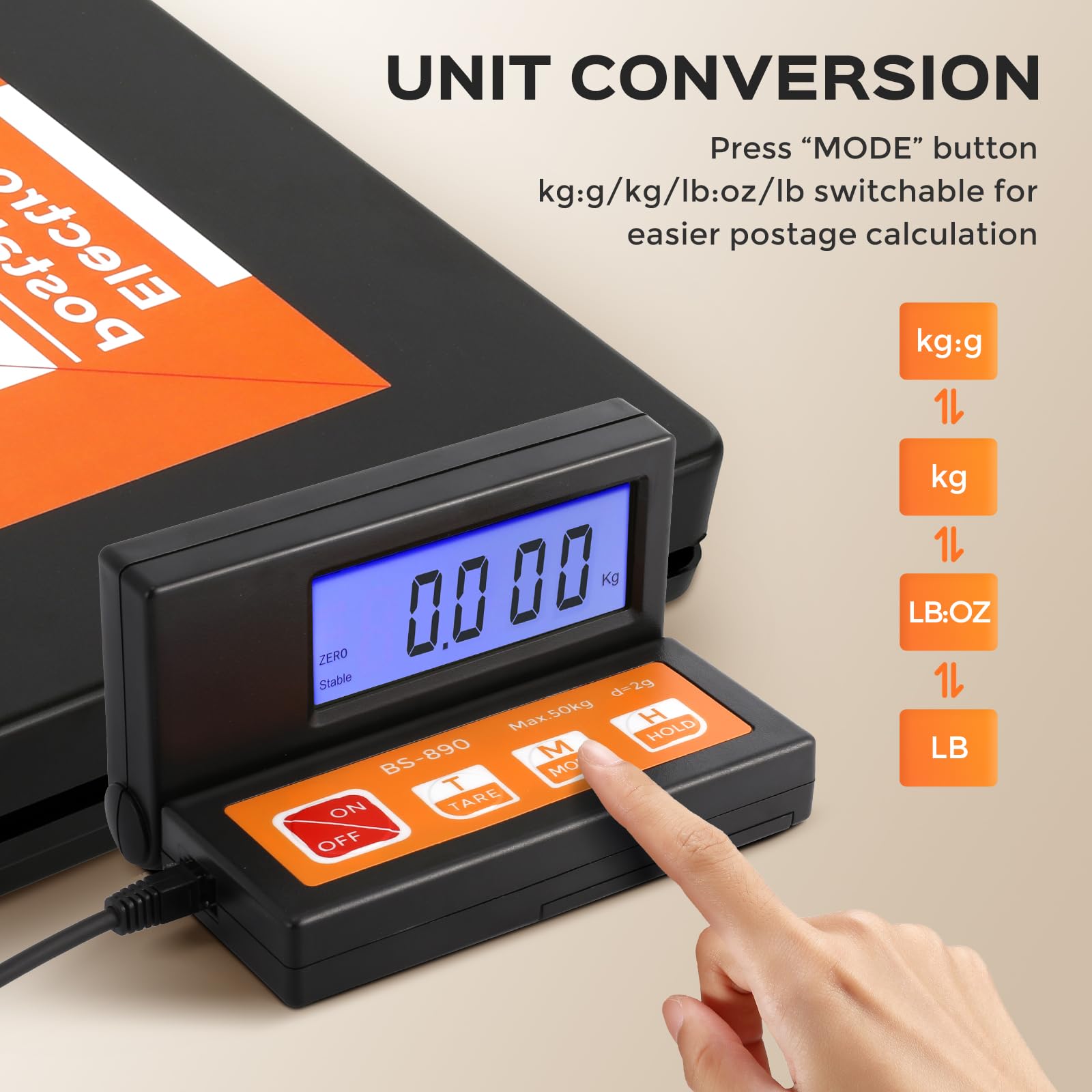 Bonvoisin Balance Postale Numérique 50kg/2g avec Grand Écran LCD Séparé, Conversion g/kg/oz/lb