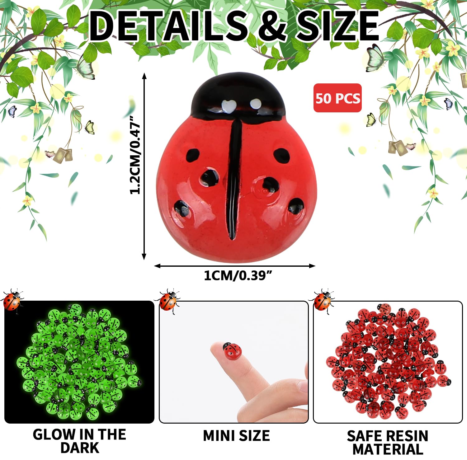Lot De 150 Mini Coccinelles En Plastique – 1 Cm – Couleurs Mélangées – Déco DIY, Jardinage, Micro-paysage – Artisanat Créatif