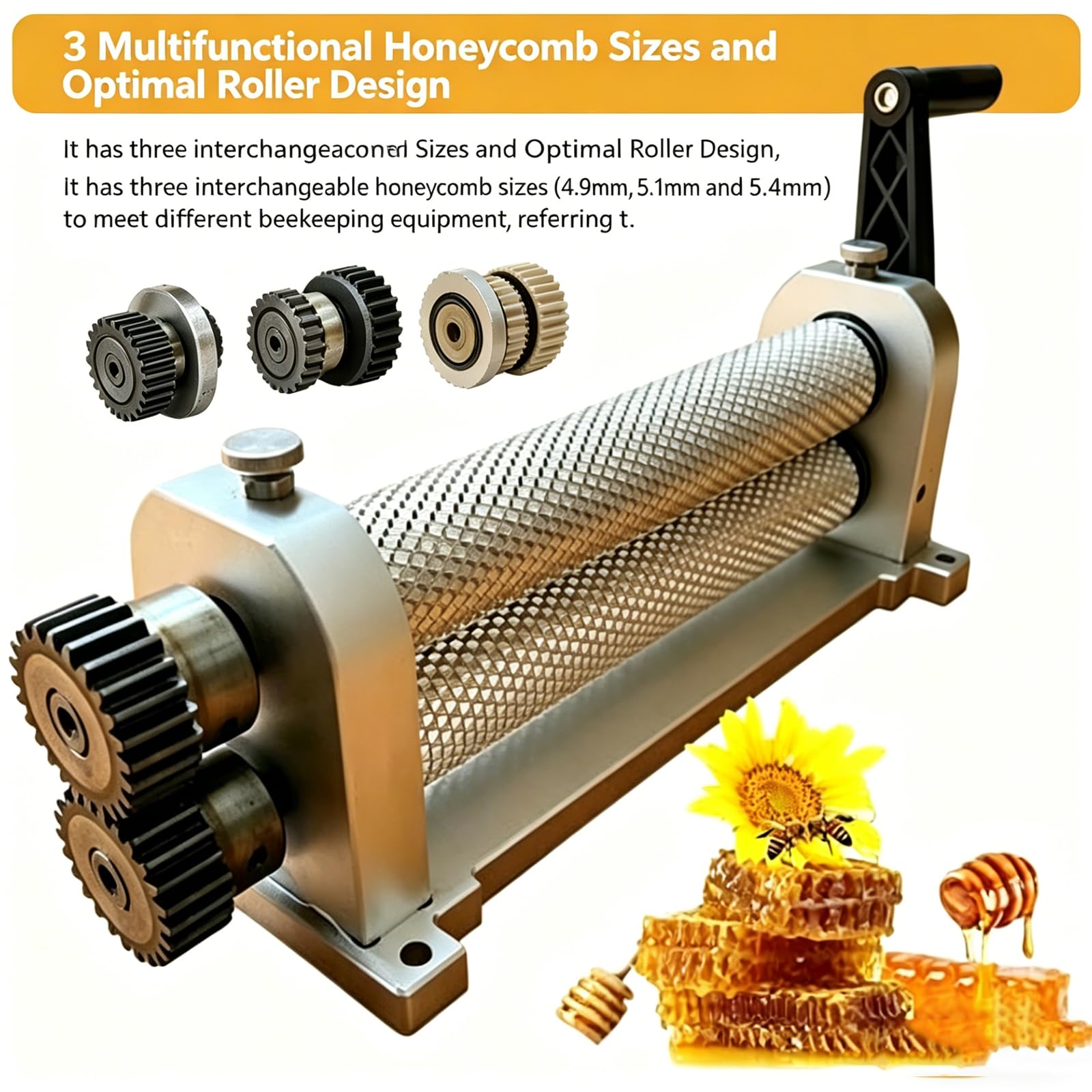 Bienenwachs-Pressmaschine – Manuelle 280 mm Aluminium-Legierungsrolle, Zellgrößen 4,9/5,1/5,4 mm, Imkerausrüstung für Waben