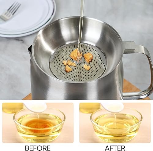 Miniatura 4 de Recipiente de aceite de acero inoxidable 304 de 68 oz2 L, olla de filtro de aceite de cocina con filtro de malla, recipiente de grasa con tapa para