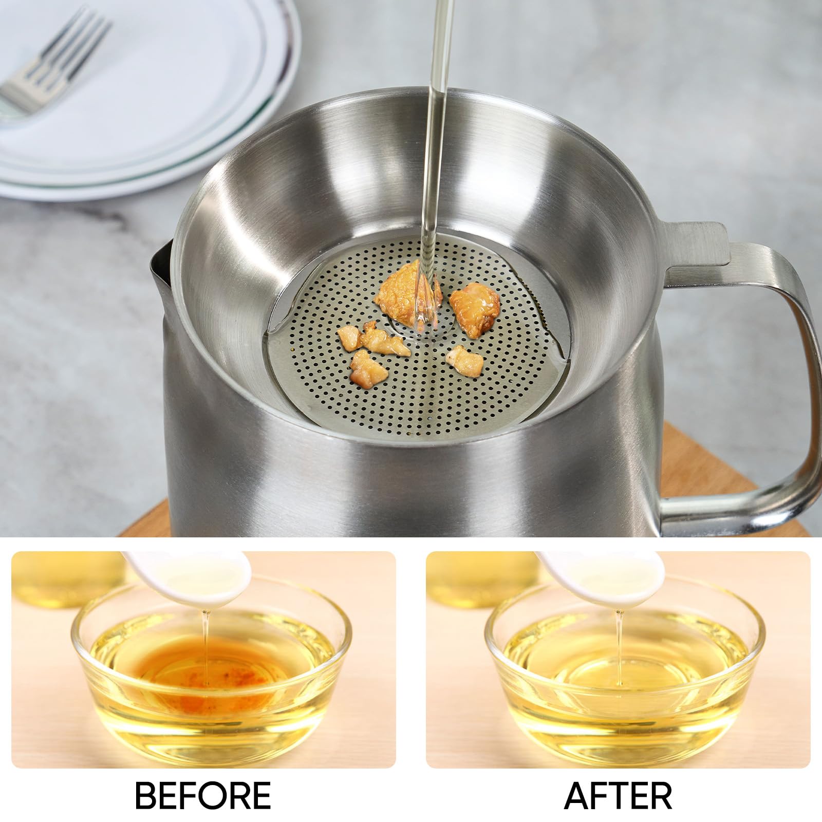 Contenedor de grasa de tocino con colador, contenedor de grasa de acero inoxidable 304 para cocina con tapa y cesta a prueba de polvo, recipiente de aceite de cocina apto para lavavajillas, 50 onzas