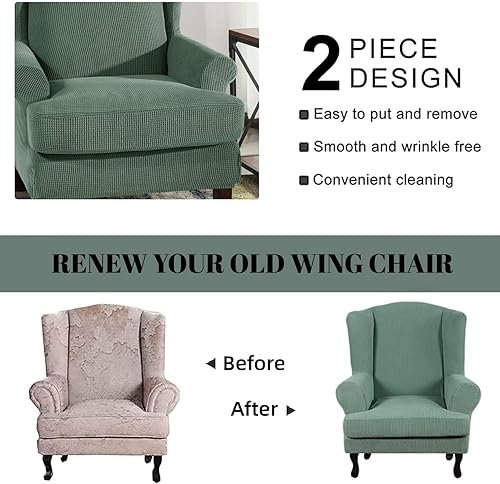 Miniatura 6 de Fundas para silla de ala, 2 piezas, elásticas, de elastano, con respaldo de ala, fundas protectoras para sofá, lavables, para sala de estar y