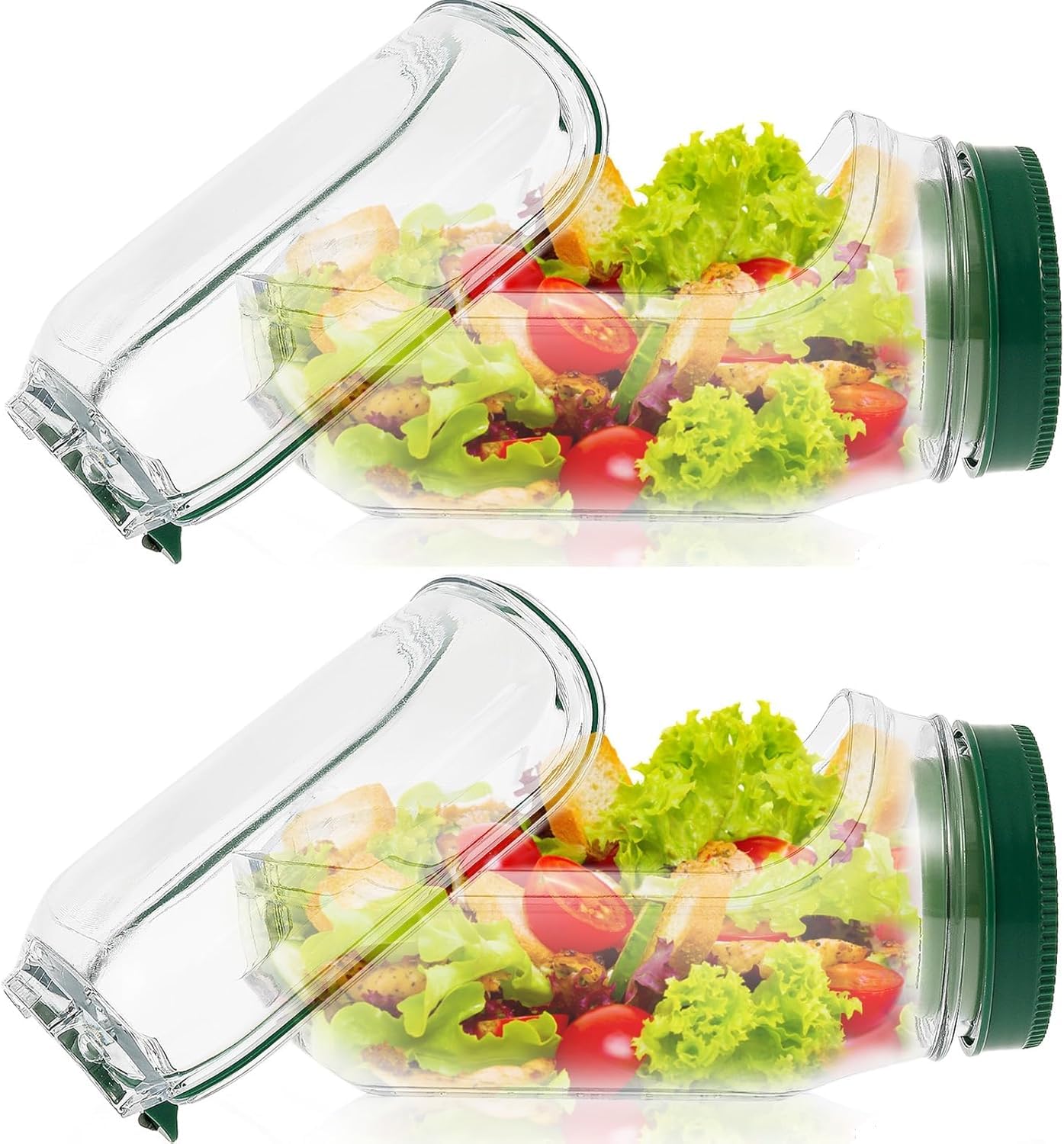 NIHUIFDPY 2PCS Salad Pod Container, Vertical Layering Salad-Jars Built-In Bowl Design, Plastic Interval Salads Box with Leak Proof Dressing Case,Portable Fresh Salads Storage for Lunch (Green(2pcs))