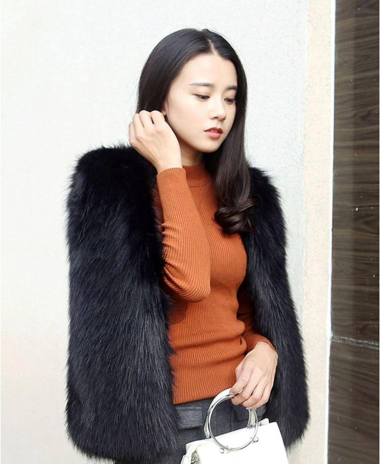 [RAMEMO] ボアベスト ショート M-4XLレディース 毛皮ベスト ファー 秋冬 模造 キツネ 大きいサイズ シャギー 毛足長