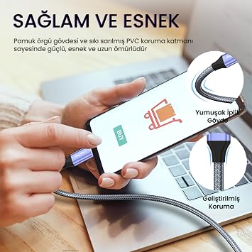 VegGieg USB 3.1 Type-C PD 100W 5A 10Gbps 4K 60Hz Destekli Kablo 2 Metre