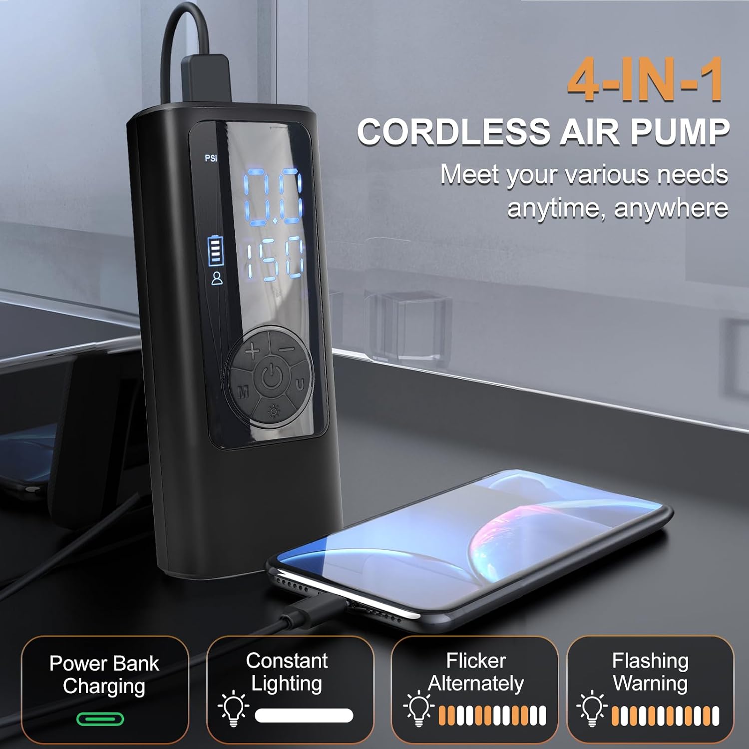 Tire inflator portable air compressor,150PSI Car tire air pump portable with Powerful Battery,air compressor with LCD Dual Screen and Digital Tire Pressure Gauge for Cars, Bike,Motorcycle Tires,Ball