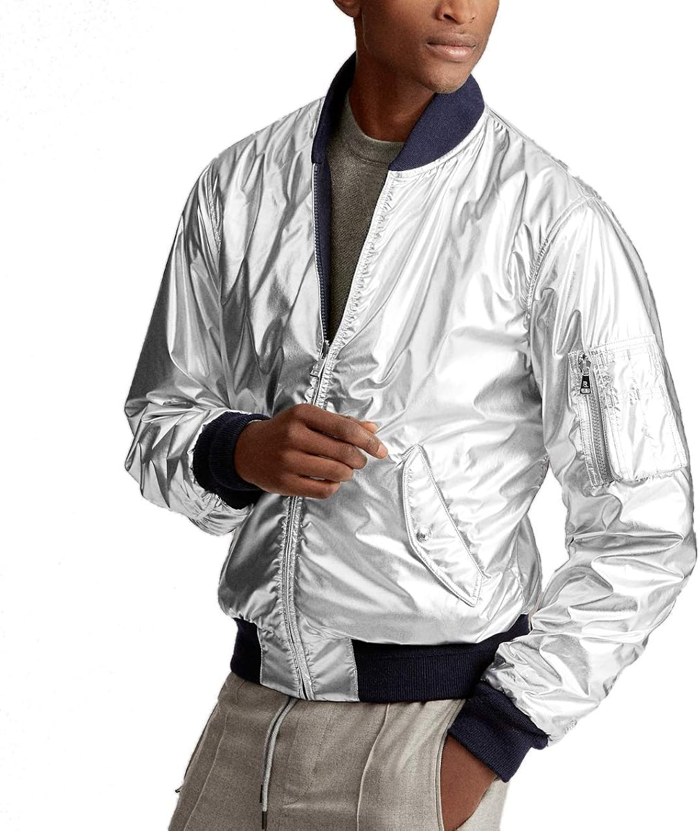 Ralph Lauren Polo $2495 Purple Label Men Reversible Silver Italy Bomber Jacket XL
