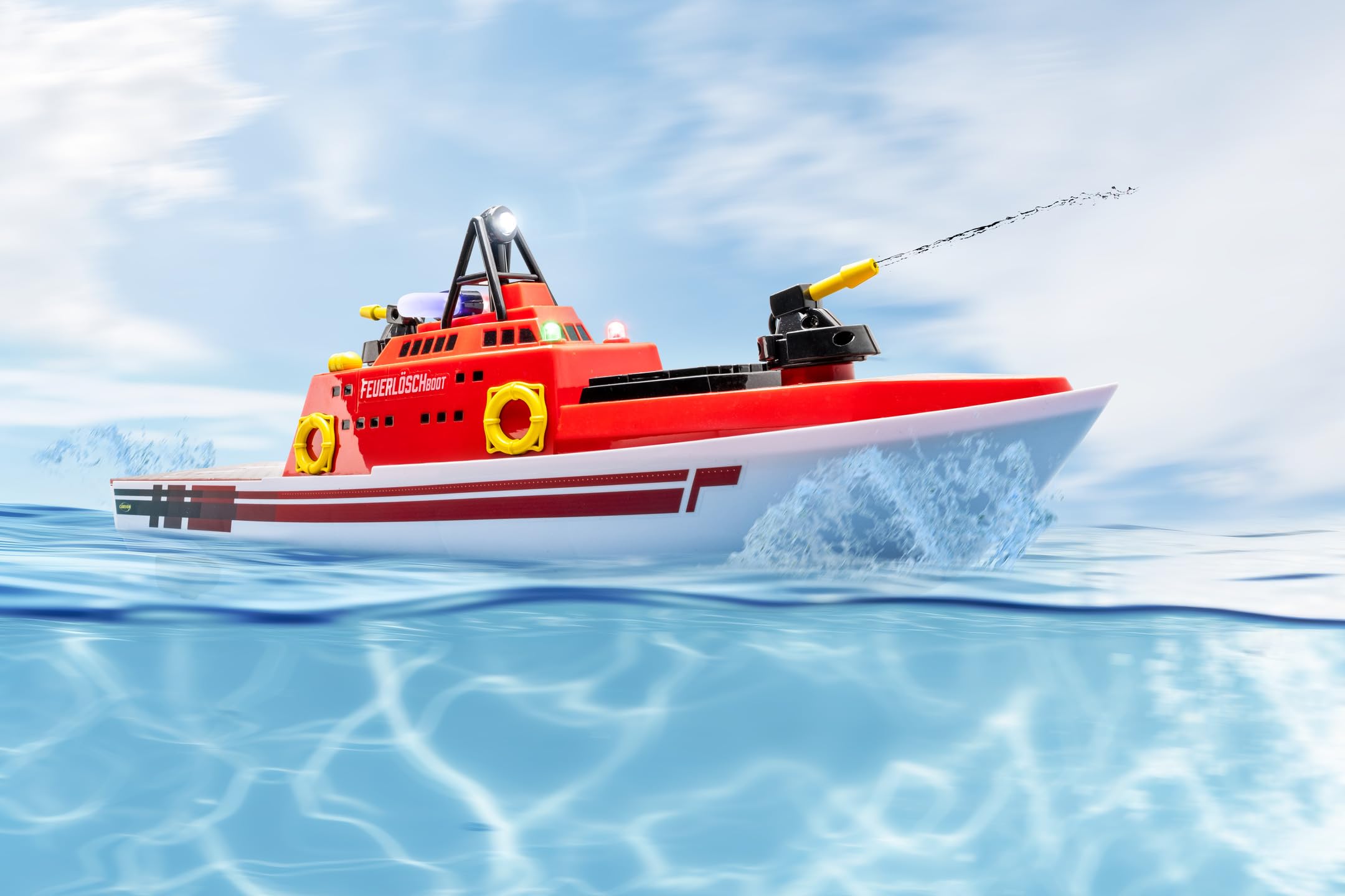 Carson 500108051 RC- Fireboat 2.4G 100% RTR - łódź zdalnie sterowana, łódź RC, łódź zdalnie sterowana dla dzieci i dorosłych, w tym pilot zdalnego sterowania