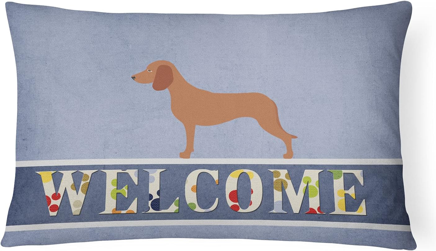 Caroline's Treasures BB8285PW1216 Bavarian Mountian Hound Welcome Canvas Fabric Decorative Pillow, Blue Machine Washable, Indoor Outdoor Decorative Pillow for Couch, Bed or Patio, 12HX16W