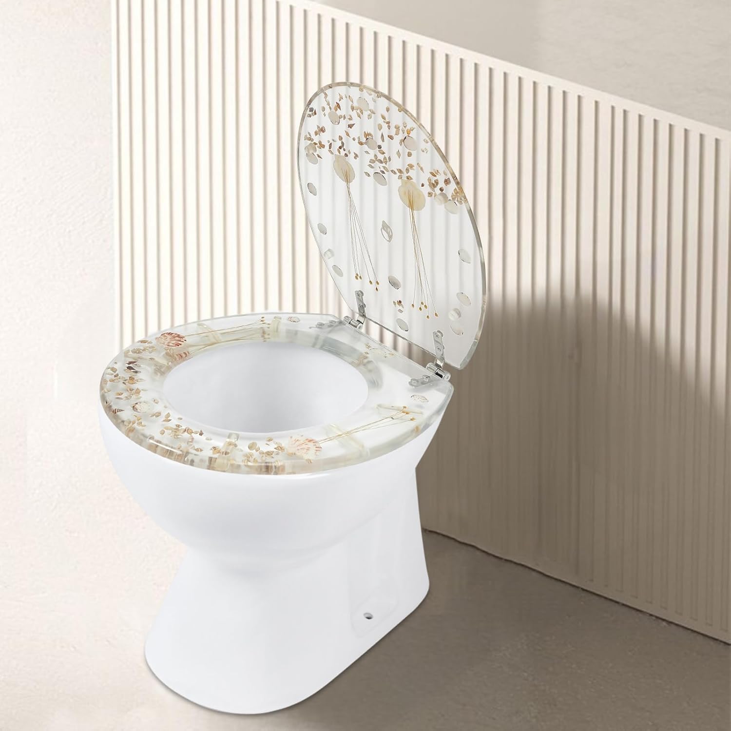 Resin Toilet Seat Transparent, Silent Thickened Toilet Cover for U Type & V Type Toilet Seats Strong Wear Resistance Toilet Lid (Transparent Dried Flower)