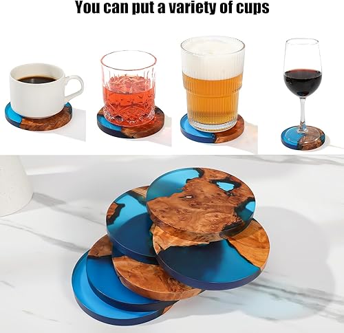 Miniatura 2 de Juego de posavasos de madera, posavasos de resina para mesa de café, arte decorativo de mesa, único, hecho a mano y estéticamente agradable para el