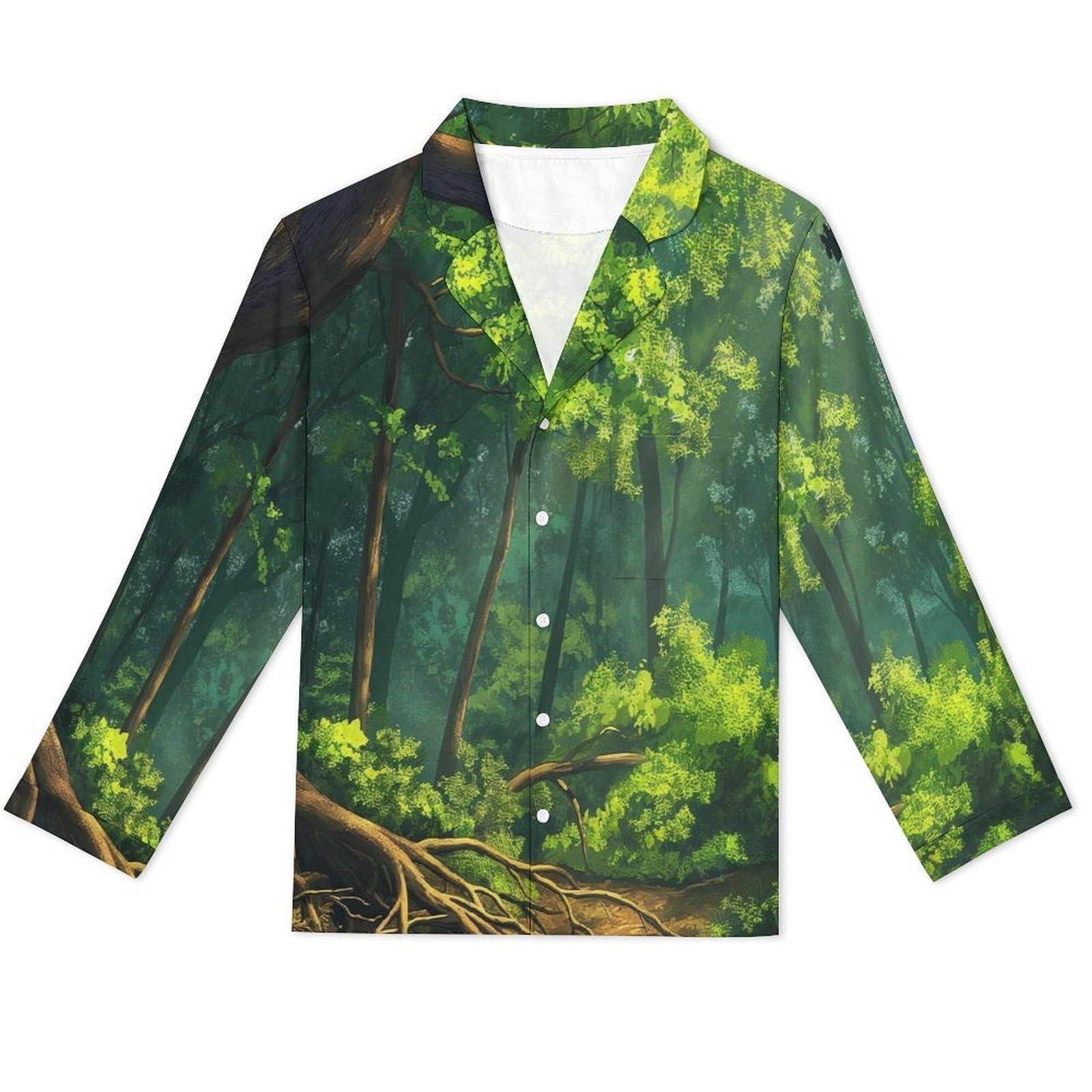 OLEETS Completo Pigiama da Uomo - Paesaggio Forestale Top E Pantaloni in 2 Pezzi Pigiama Casual E Ampio A Maniche Lunghe Morbido Autunnale E Invernale.