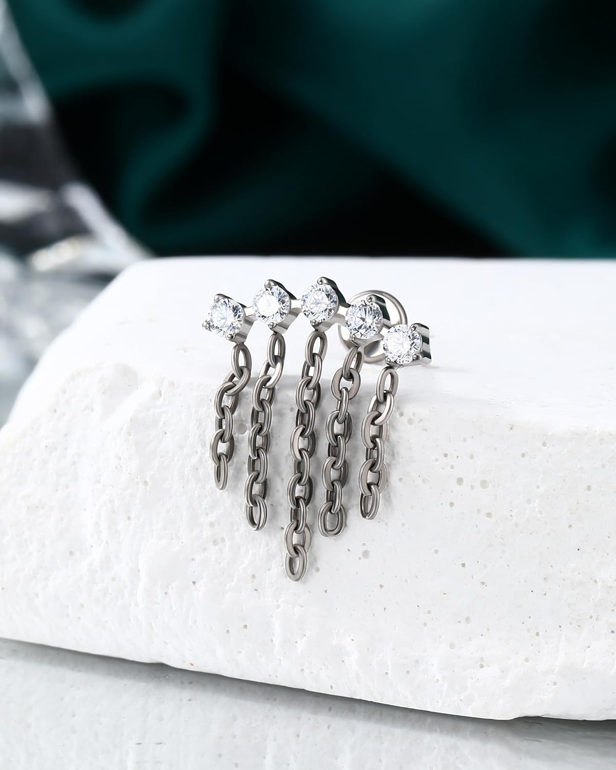 COCHARM G23 Titanium 16g Chandelier Dangle Helix Cartilage Earring Stud Flat Back 8mm Long Drop Dangly Top Helix Cartilage Piercing Jewelry Threaded Screw on Nickel Free - Image 5