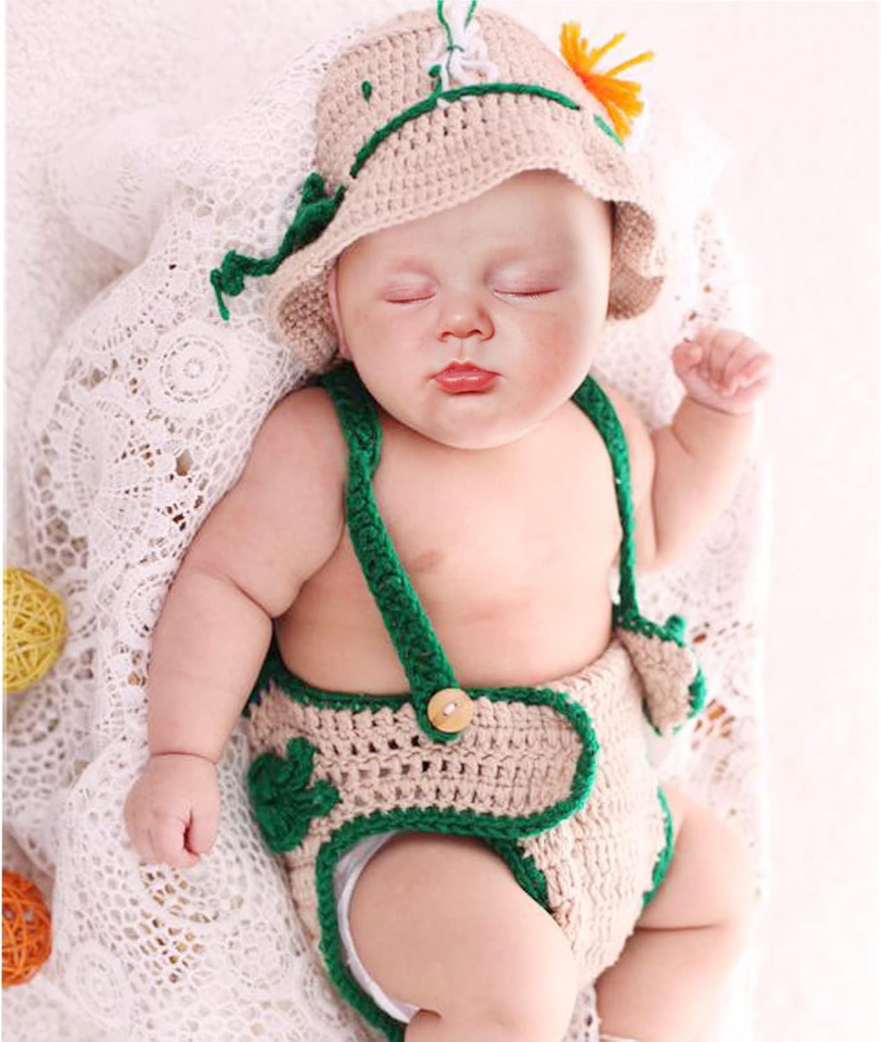Yuehuam Newborn Photography Props Outfits Boy Baby Crochet Knitted Fisherman Hat Set for Photoshoot Baby Photo Props Costume