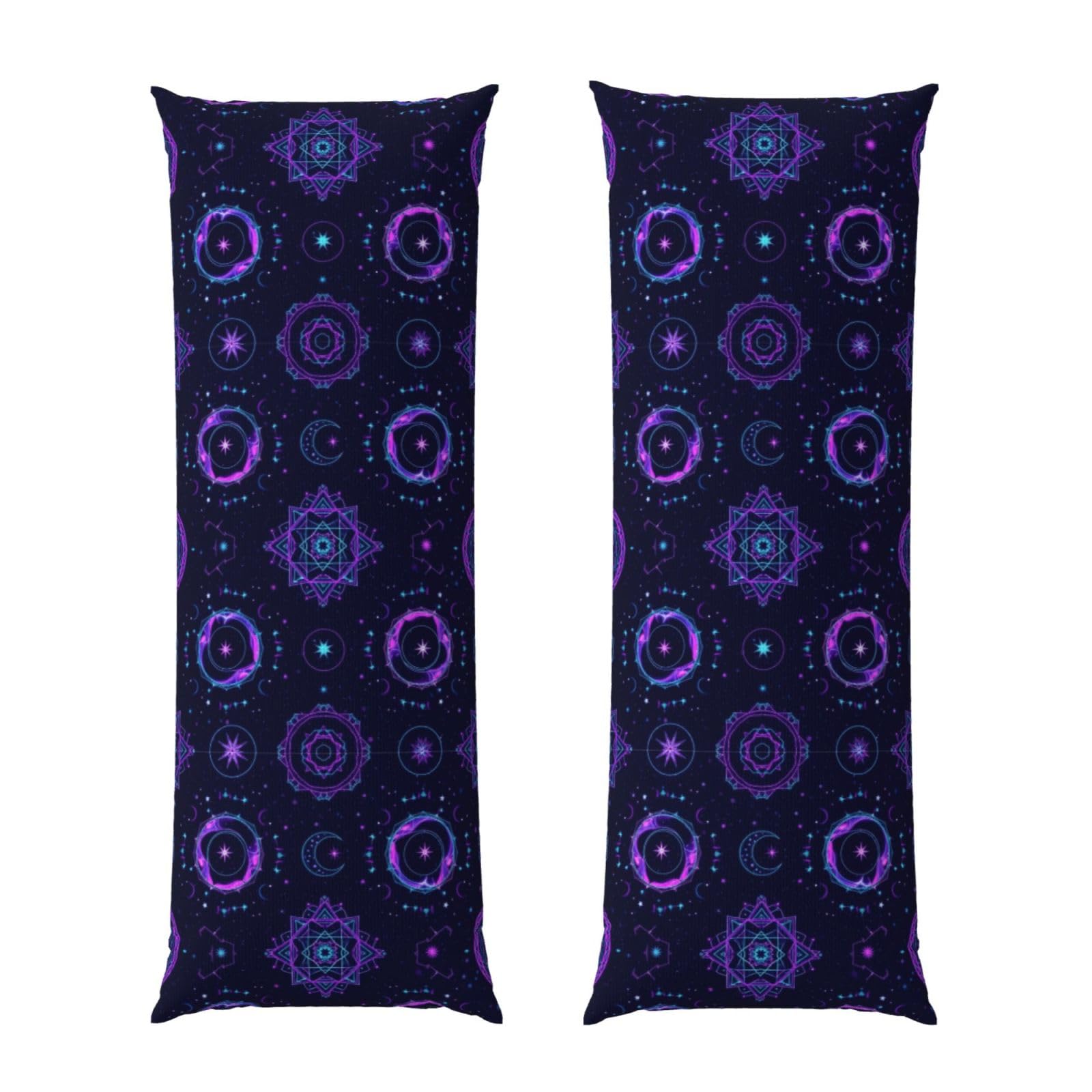 Body Pillow Case 20x54, Sacred Geometricsymbols Sun Moon Trippy Purple, Zippered Soft Pillow Cover, Plush Flannel Fabric, Comfortable Cushion Protector for Bedroom Living Room Couch