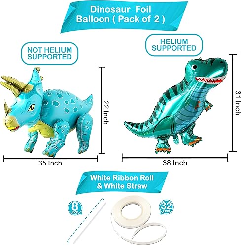 Miniatura 4 de KatchOn Globos gigantes de dinosaurio azul – 38 pulgadas, paquete de 2 | Globos de dinosaurio Mylar para decoración de fiesta de cumpleaños