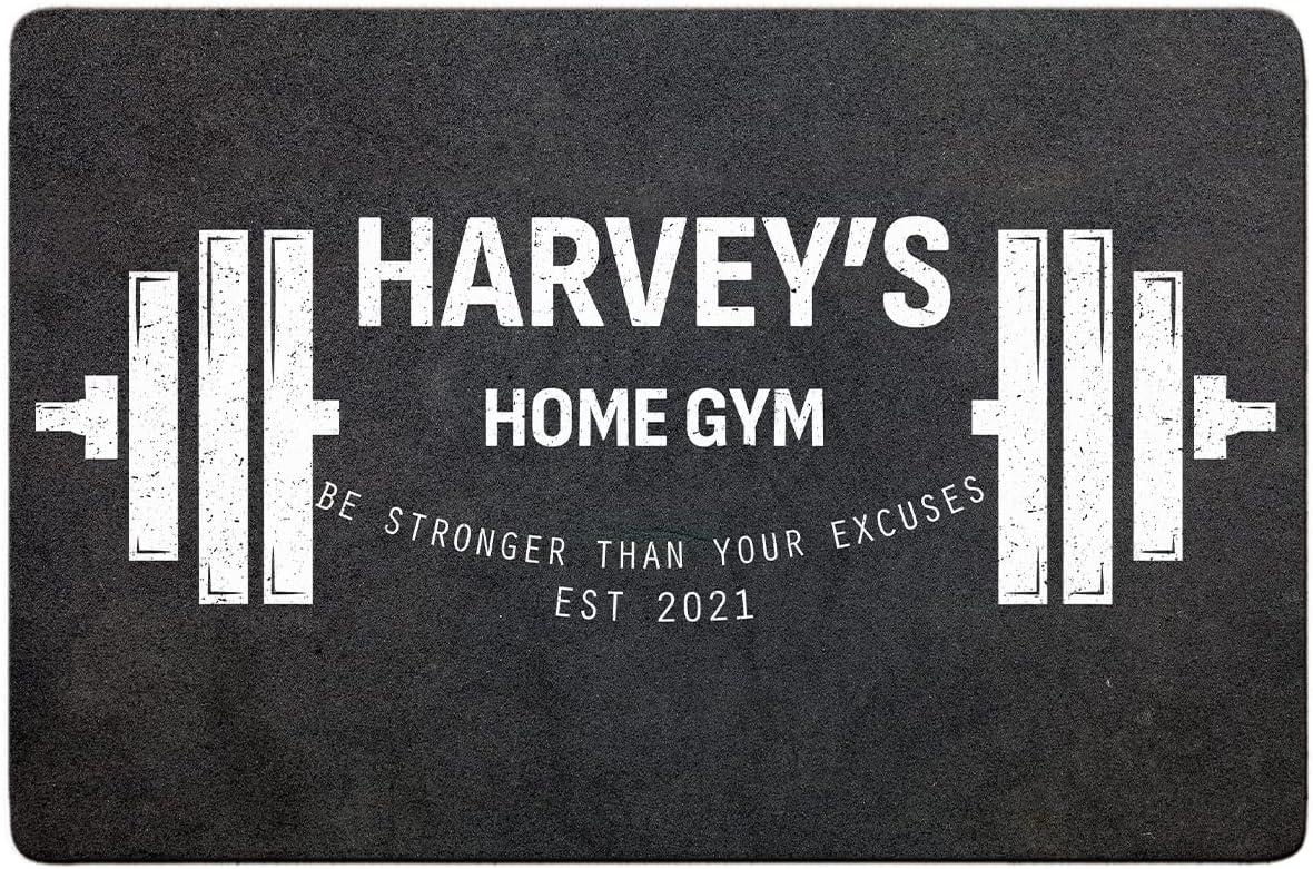 Personalized Welcome Home Gym Doormat - Custom Name & Text None Excuses Just Results, No Pain No Gain Door Mat, Front Door Gym/Fitness Decorations Inside Outside, Motivation Workout Trainer Gift Rugs