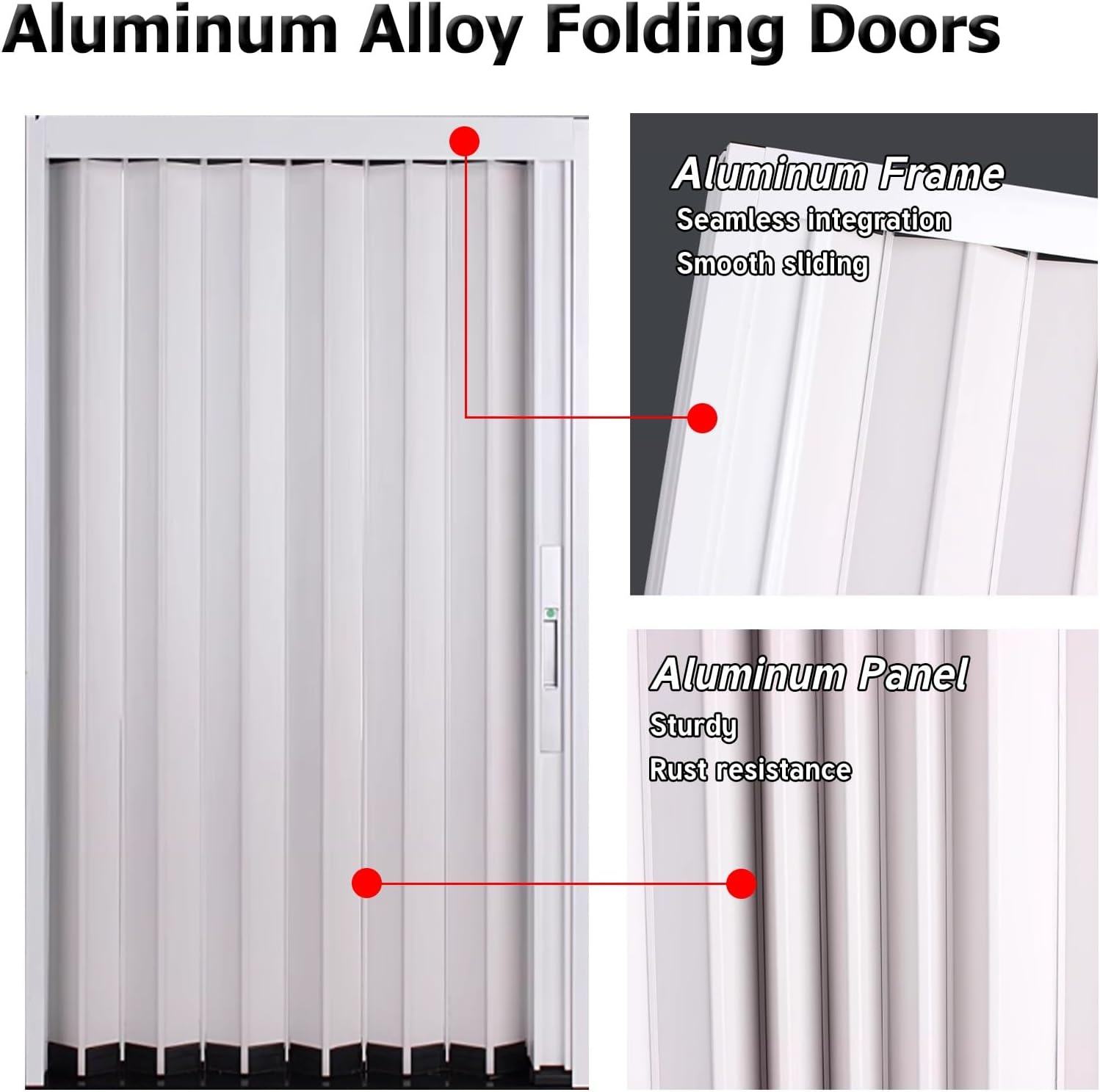 72" 83" 90" Tall Aluminum Accordion Door with Lock, Retractable Invisible Door Divider for Room Separation, Folding Sliding Invisible Door Partition(White,60x90in)