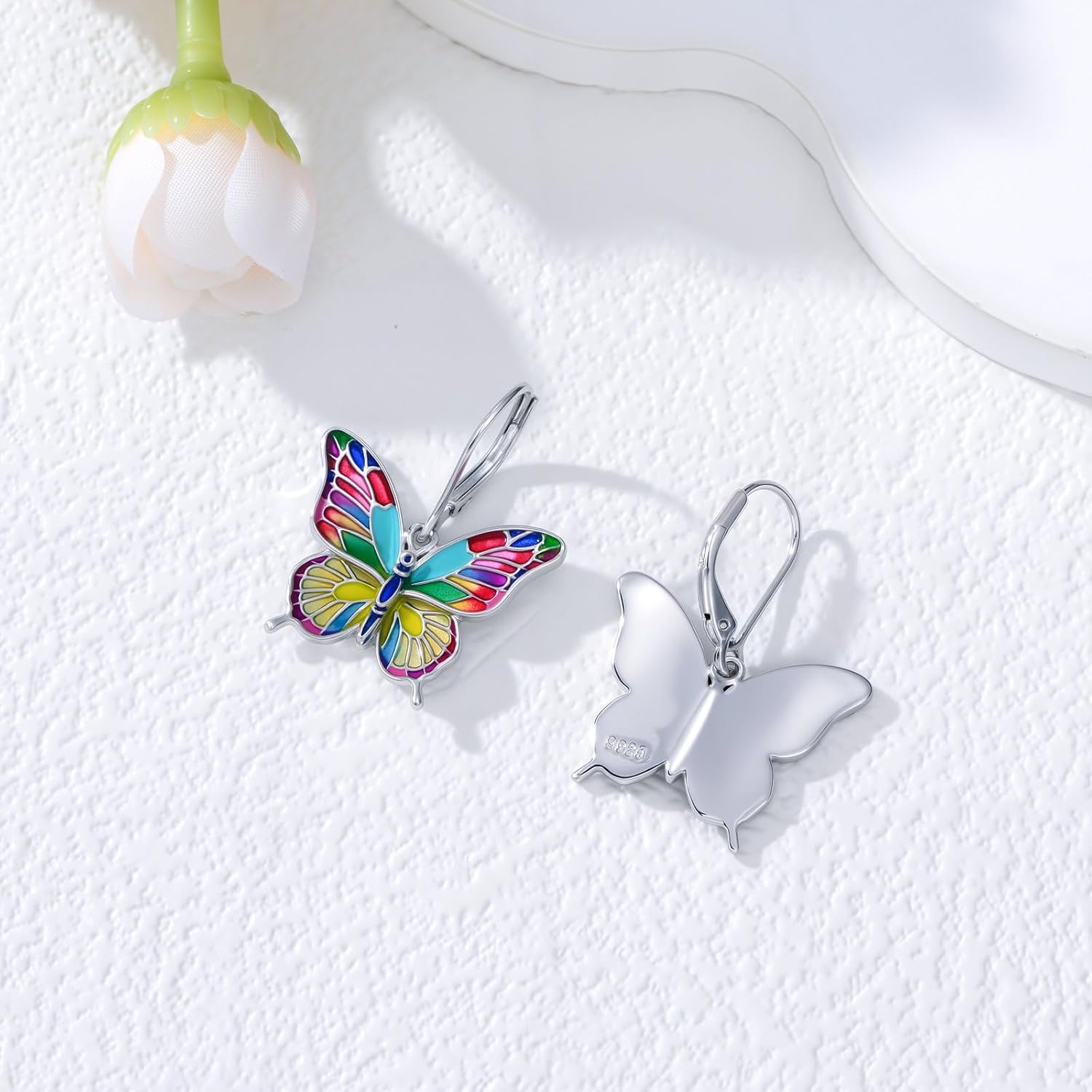LONAGO Enamel Butterfly Drop Dangle Earrings for Women 925 Sterling Silver Butterfly Jewelry Gifts - Image 3