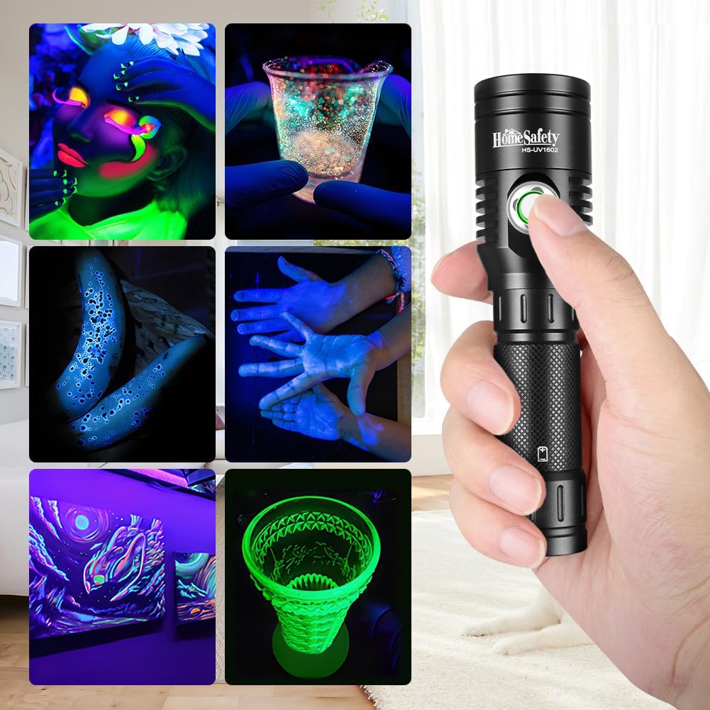 Home Safety 1602 395nm UV Flashlight Blacklight Portable Black Light for for Pet Urine Finding & Mineral, Antique Detection, Scorpion Search, etc (1602_UV395nm)