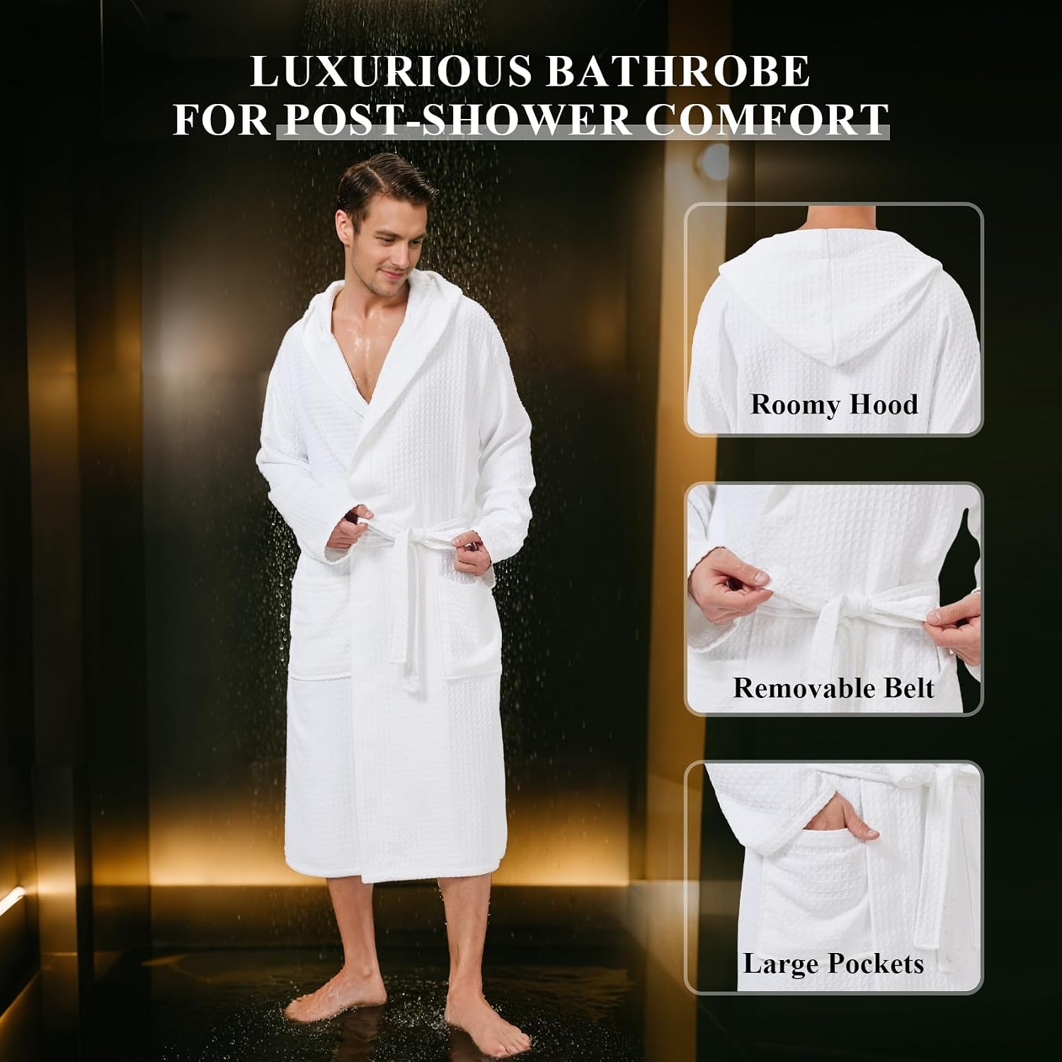 FashGudim Mens Luxury Waffle Robe Ultra Soft Lightweight Shower Spa Bathrobe
