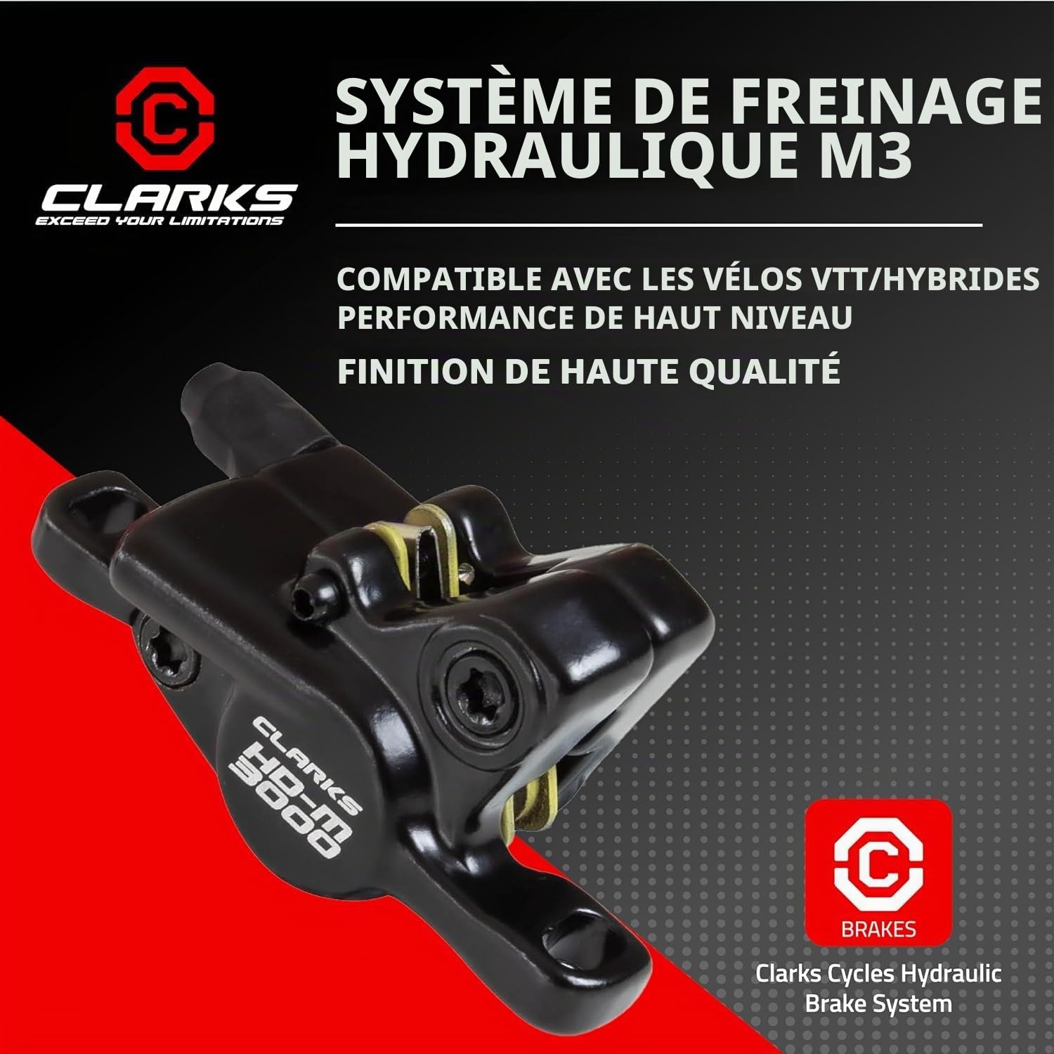 Clarks Cycle Systems HD-M3000 Kit de Freins à Disque hydrauliques pour vélo électrique avec rotors Olives et Supports is Noir 180/160 mm
