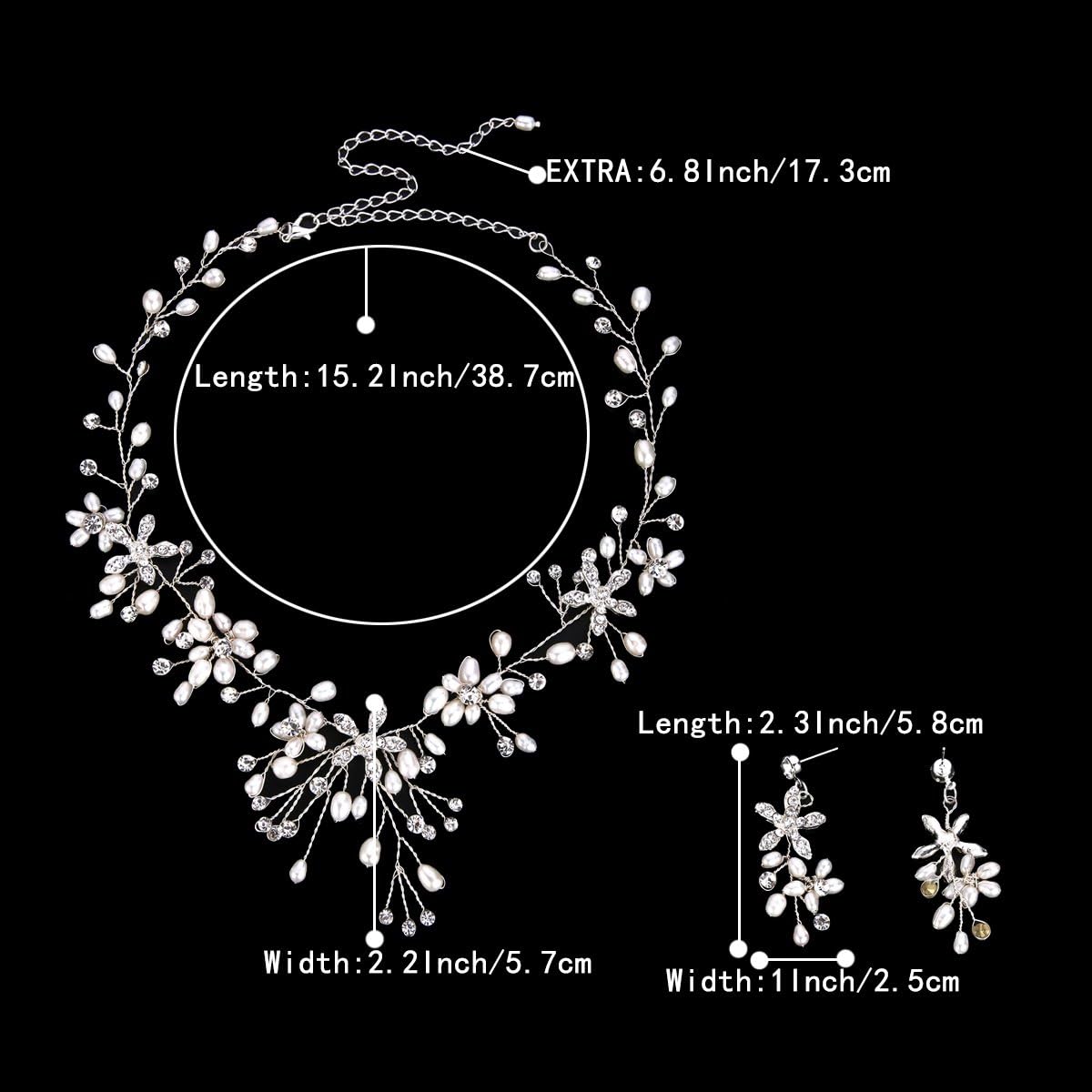 BriLove Women's Bohemian Boho Crystal Teardrop Freshwater Cultured Pearl Handmade Filigree Flower Choker Necklace Dangle Earrings Set