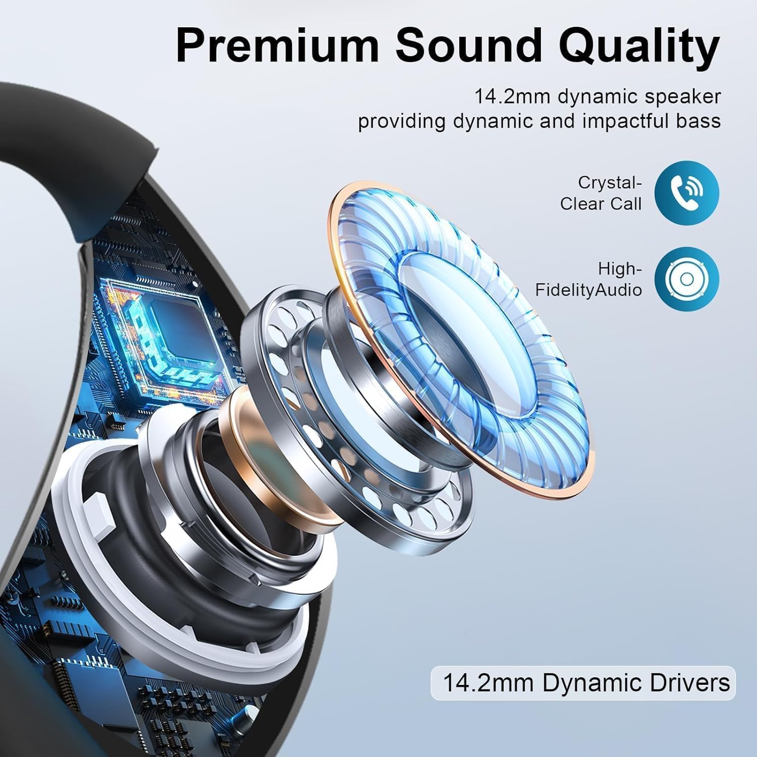 Ultra Ergonomic Open Ear Earbuds, Bone Conduction Over The Bluetooth Headphones Built-in Mic, Waterproof Design, LED Digital Display, Touch Control Operate, Fit Cycling Running Workout Sport, Black - Image 3