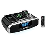 Studebaker Workstaton HiFi Music System with Bluetooth, FM Radio, CD, and Qi Wireless Charging Station (Black)