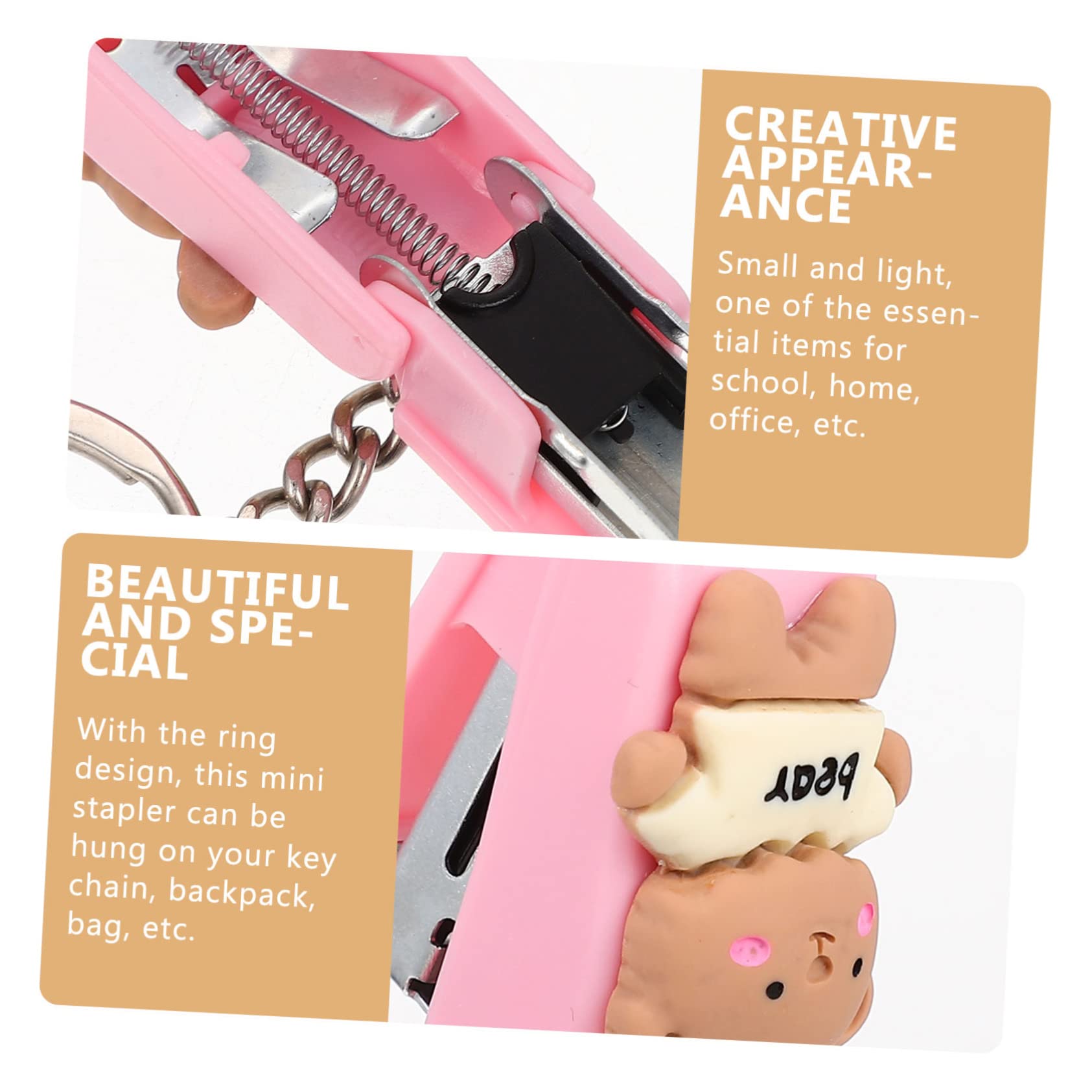 4sets Cucitrici Portatili Forma Di Cartone Con Portachiavi Mini Pinzatrice Per Scuola Ufficio Facile Da Usare Divertente Viola Verde Menta Rosa Bianco Graffette Incluse
