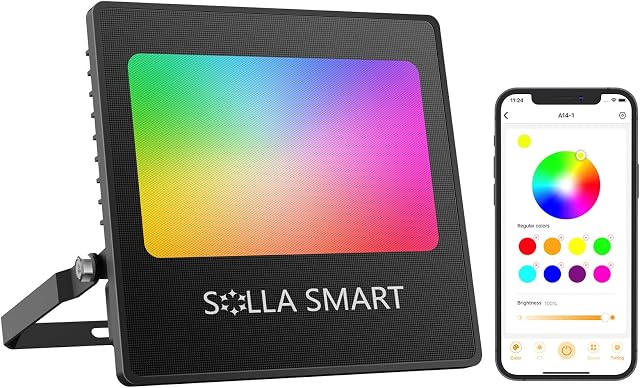 SOLLA 30W Smart RGB LED Flood Lights Outdoor, Bluetooth APP Control 16 Million Colours, Timming, Music Sync, Group Control, IP66 Waterproof, Dimmable Colour Changing Lights