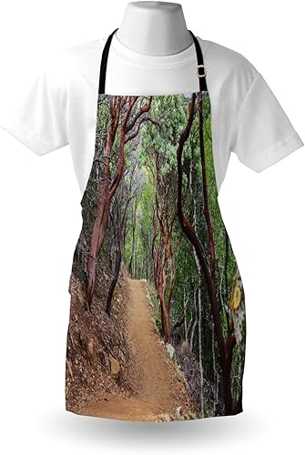 Miniatura 3 de Ambesonne Woods Apron, Landscape from Manzanita Trees View with Stony Path Road, Unisex Kitchen Bib with Adjustable Neck for Cooking Gardening,