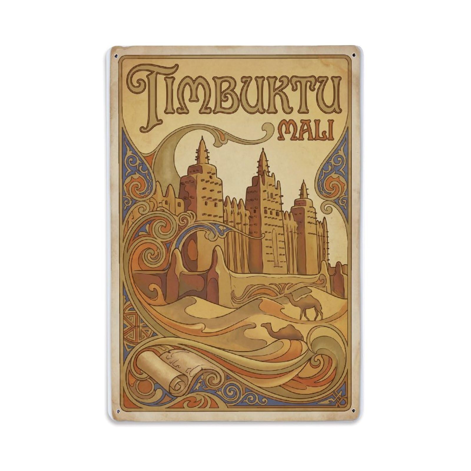Metal Tin Sign Travel Retro Mali Timbuktu