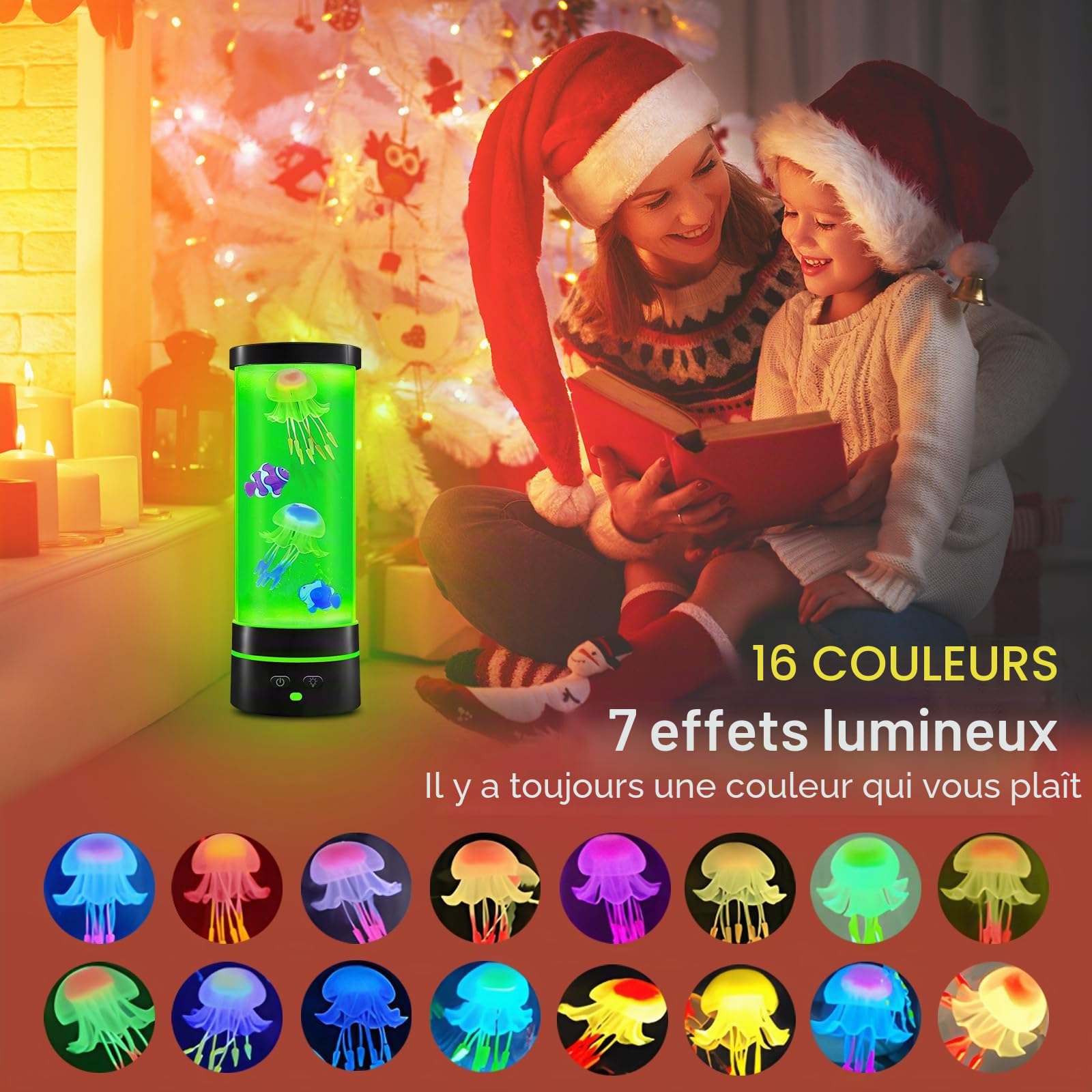 Lampe LED Méduse - 17 Couleurs - Ronde - Décoration Intérieure avec Télécommande - Cadeau Noël Enfants