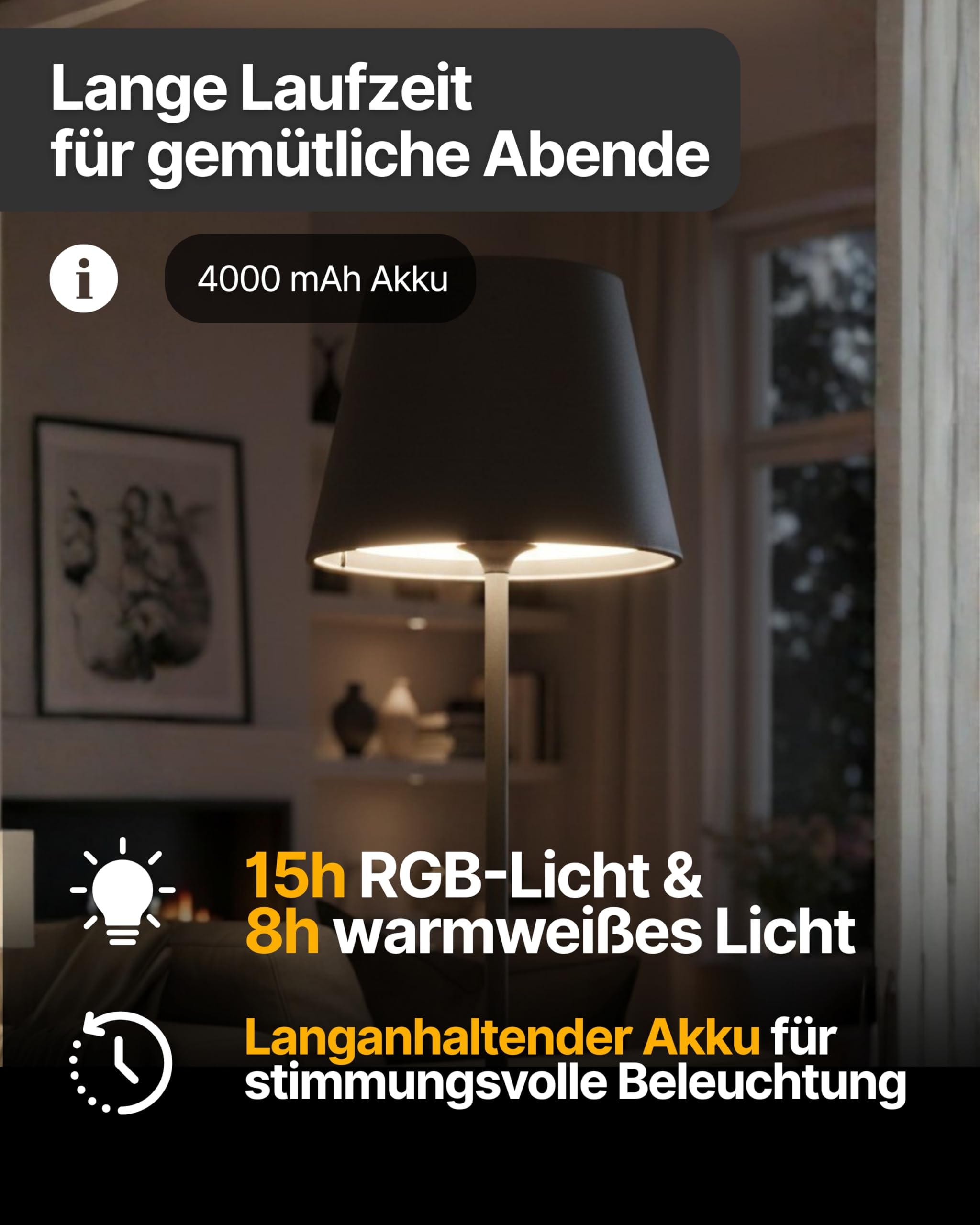 SCHWAIGER Tischleuchte I LED Tischlampe mit Touch-Steuerung I Akku-Lampe mit RGB und warmweiß I IP44 geschützt und aufladbar per USB-C I kabellose Lampe für Indoor & Outdoor