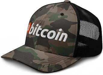 NX Camo Bitcoin Full Logo Embroidered Curved Bill Camouflage Trucker Hat Low Crown Snapback BTC Crypto Hat