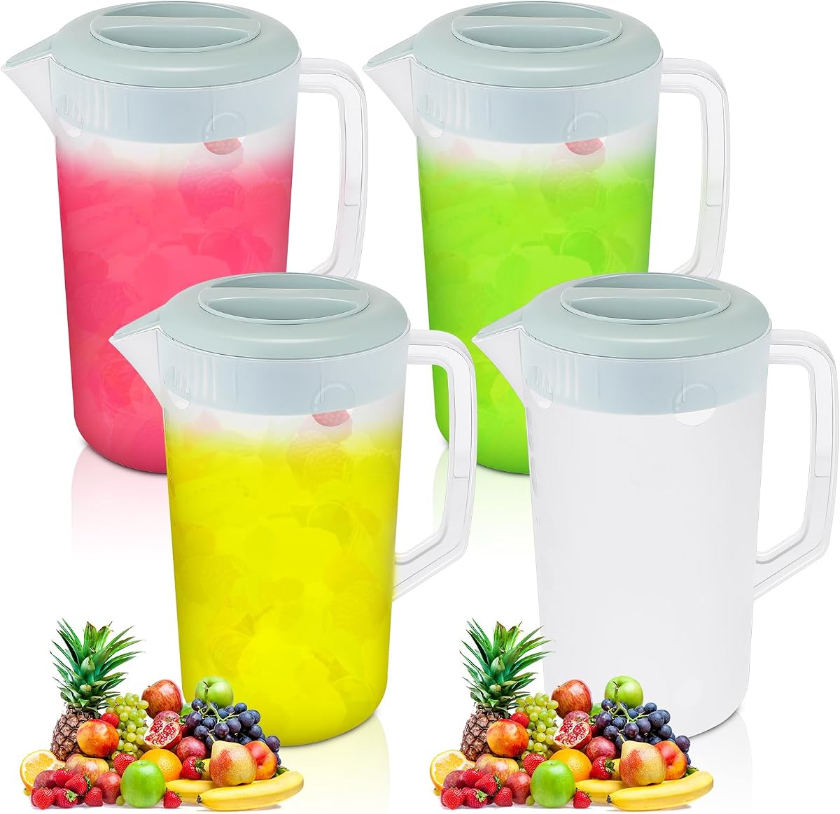Uiifan 4 Pcs Plastic Water Pitcher with Lid,Spout and Handle Plastic Juice Pitcher Tea Beverages for Fridge Water Carafe Jug for Lemonade Milk Cold Drink Home Daily Party(Blue,1 Gallon)