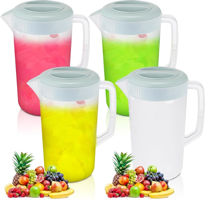 Uiifan 4 Pcs Plastic Water Pitcher with Lid,Spout and Handle Plastic Juice Pitcher Tea Beverages for Fridge Water Carafe Jug for Lemonade Milk Cold Drink Home Daily Party(Blue,1 Gallon)