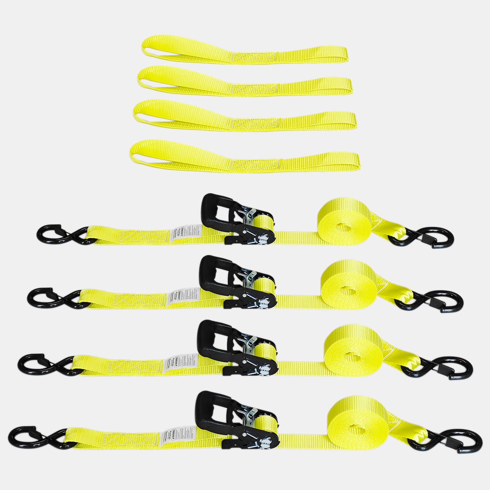 Ratschengurt-Set, 3,8 cm x 4,8 m, 2 kg Bruchfestigkeit, robuste Spanngurte mit Sicherheits-Haken und weichen Schlaufen zur Ladungssicherung, Spanngurte in LKWs, Anhängern, ATV, UTV, Motorrad