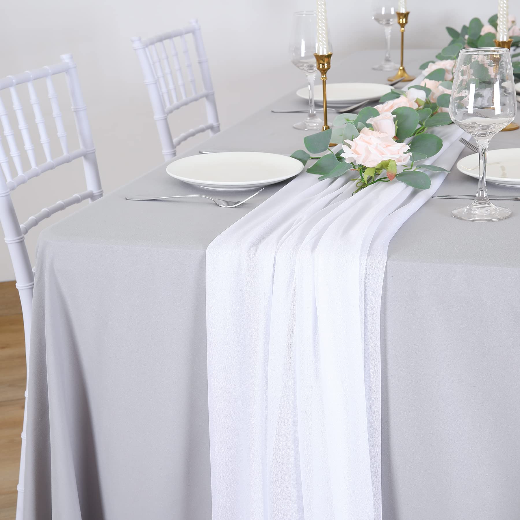 Rideaux en Tissu Blanc pour Arche de Mariage, Rideau Transparent pour décoration d'arches de Mariage, 2 Panneaux, 5,8 m de Long x 71,1 cm de Large