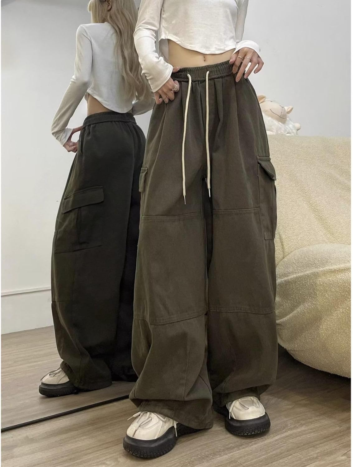 Baggy Cargo Pants for Women Men Y2k Wide Leg Sweatpants High Waisted Drawstring Pants Hip Hop Clothes - Image 5