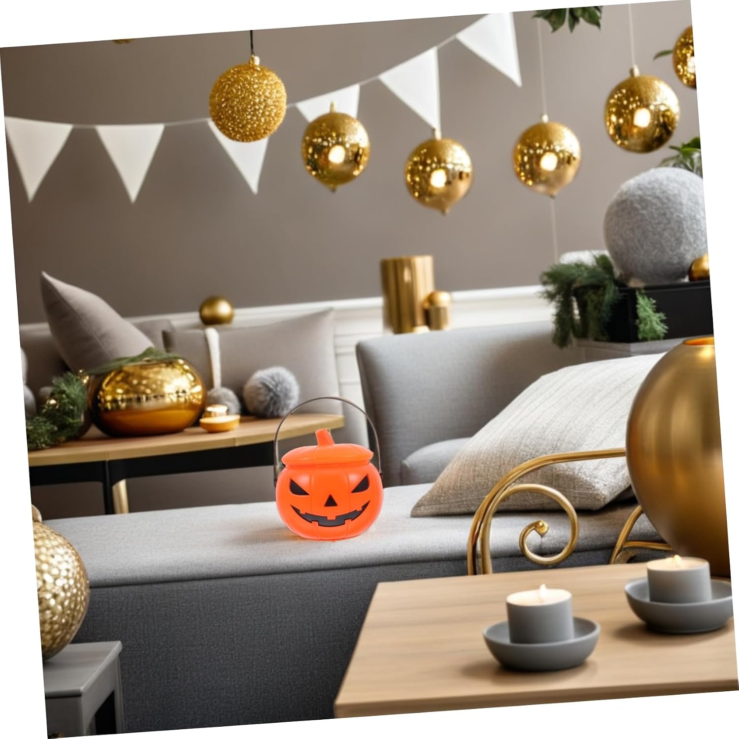 Halloween Season Pumpkin Candy Bucket Plastic with Handle Light Sound