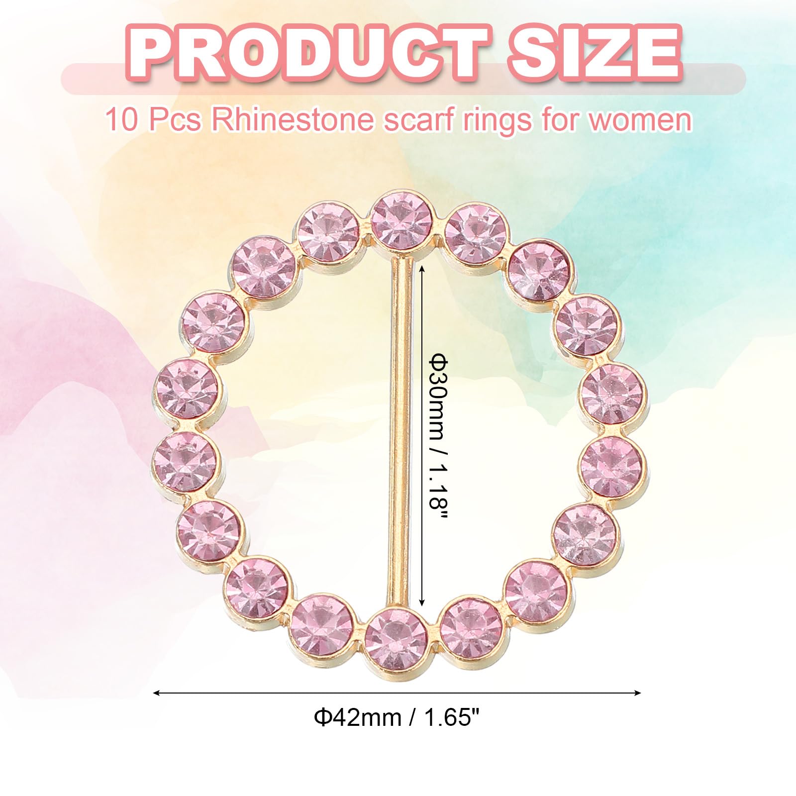 PATIKIL 10 Pcs Silk Scarf Ring Clip Bling Rhinestone T-Shirt Clips Tie Waist Knotted Buckle Rings Metal Circle Buckles for Women Fashion Scarves Hat Decor Wrap Holders - Image 2